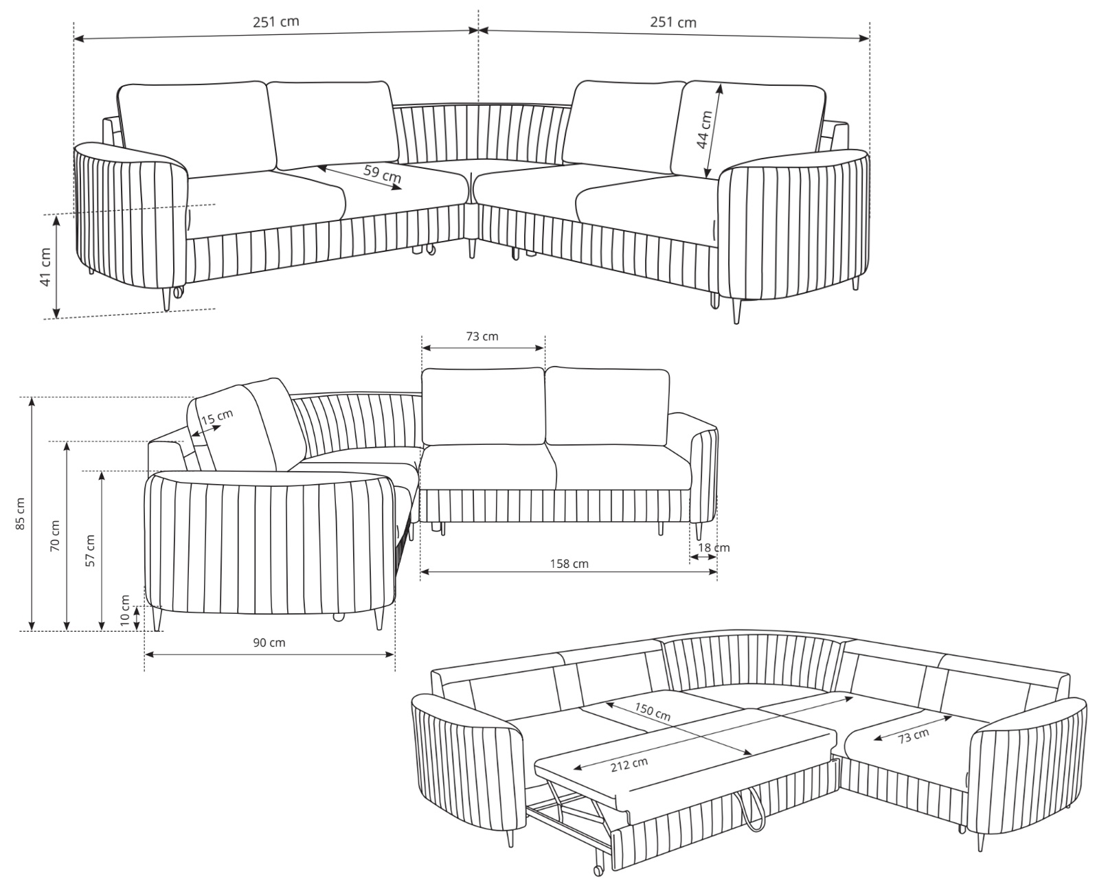 LOREN Narożnik z funkcją spania i pojemnikiem na pościel, obity tkaniną odporną na zabrudzenia - zdjęcie produktu